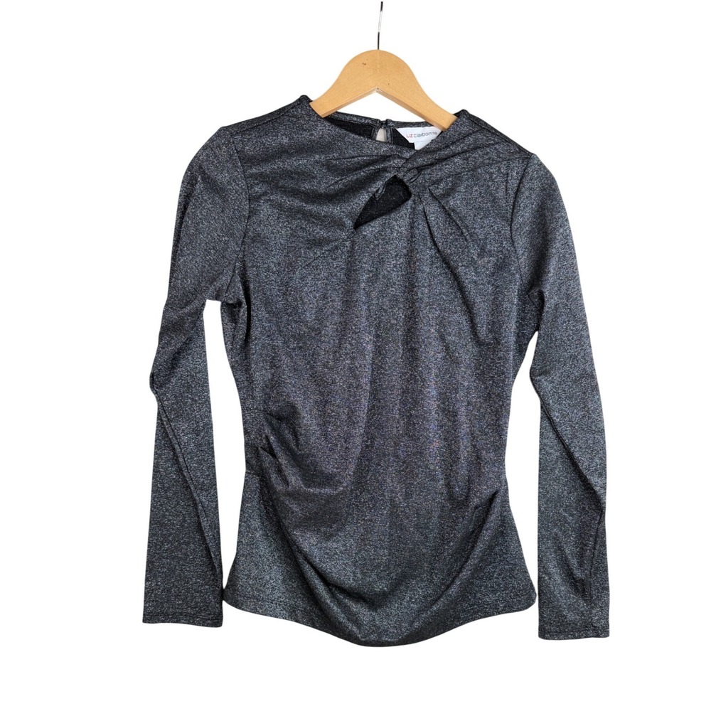 Liz Claiborne Women's Metallic Silver Long Sleeve Blouse size Small